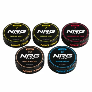 NRG Tins The Citrus Volt Mix, 5 tins on a white studio background.