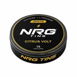 NRG Tins Citrus Volt IGNITE tin on a white studio background