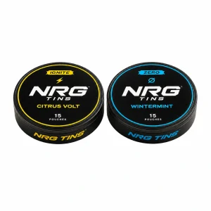 NRG Tins Citrus Volt + Wintermint, 2 tins on a white studio background.
