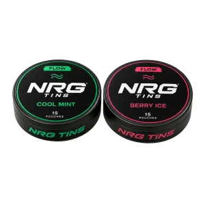 NRG Tins Cool Mint + Berry Ice, 2 tins on a white studio background.